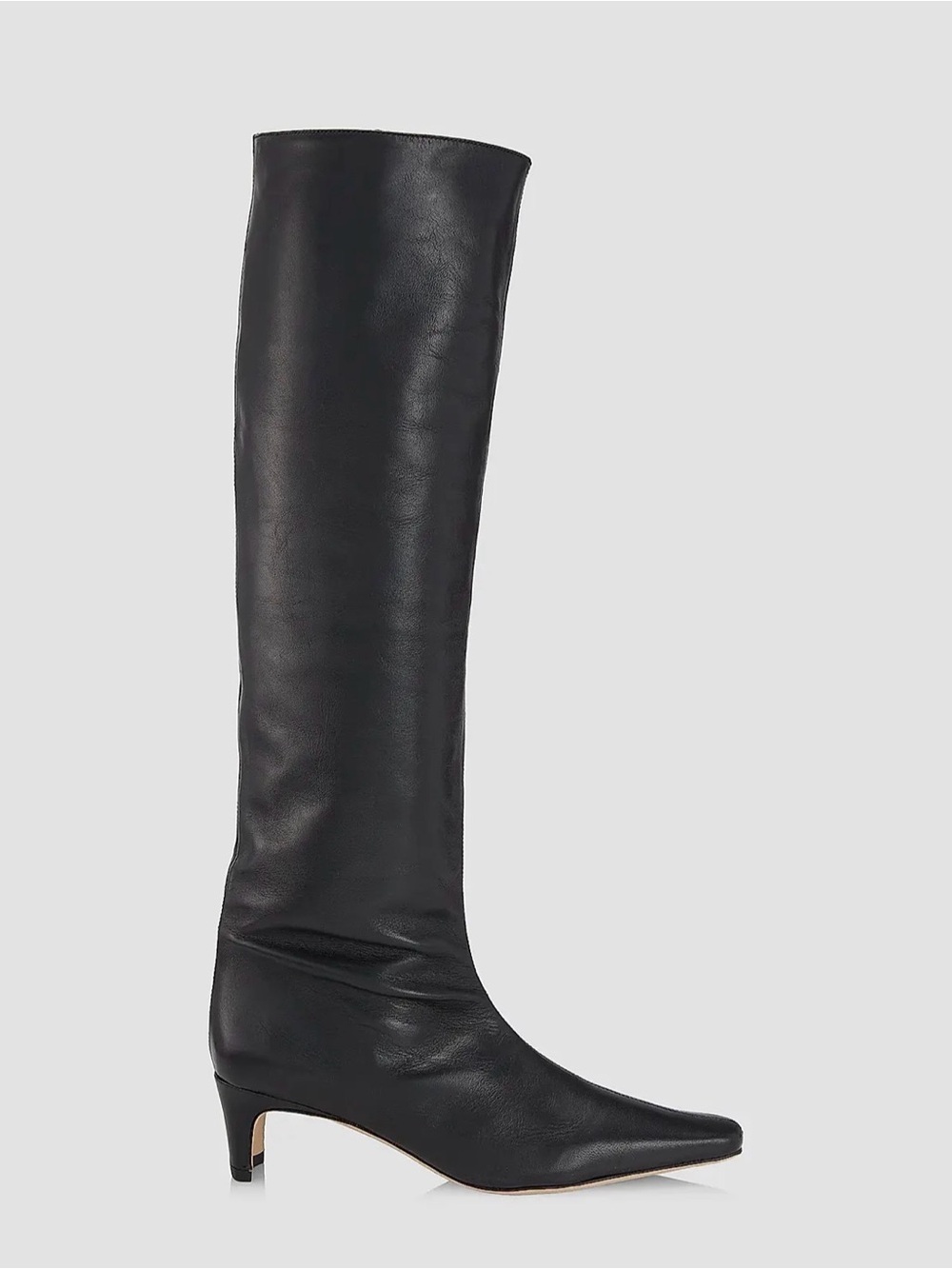 STAUD Black Knee-High Leather Boots with Kitten Heel